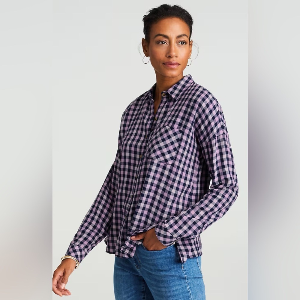 J. Jill Plaid Brushed Twill Shirt in Oceanic Multi Size XL